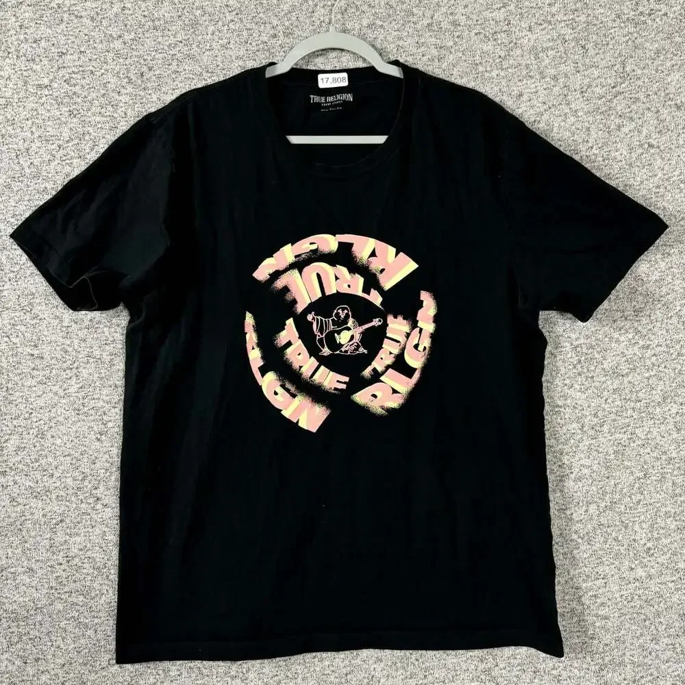 True Religion Men's Size 2XL Black Short Sleeve Crewneck Graphic T-Shirt